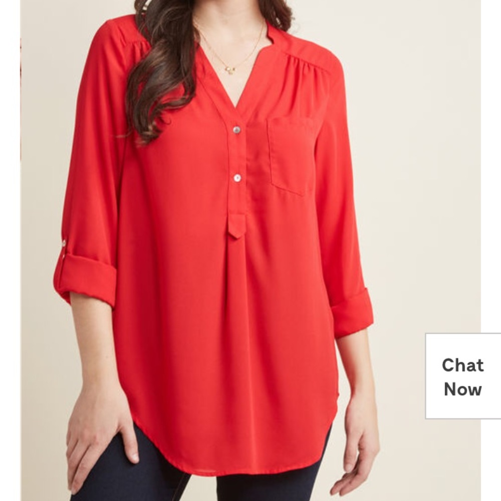 Modcloth Red Tunic Blouse Pam Breeze-ly Tomato 🍅